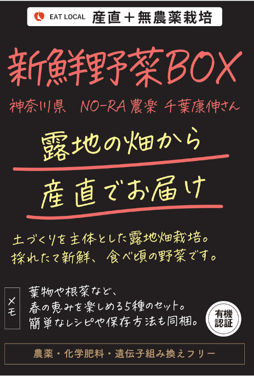 【毎週月曜締切→金曜発送便】神奈川県　NO-RA農楽の野菜箱　露地野菜を産直でお届け